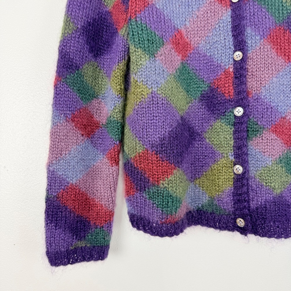 Vtg Talbots Cardigan Sweater Womens L Mohair Blend Hand Knit Argyle Grandmacore - Picture 5 of 16